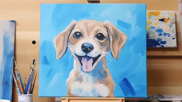 Cheerful Canine Playful HandPainted Dog on Canvas