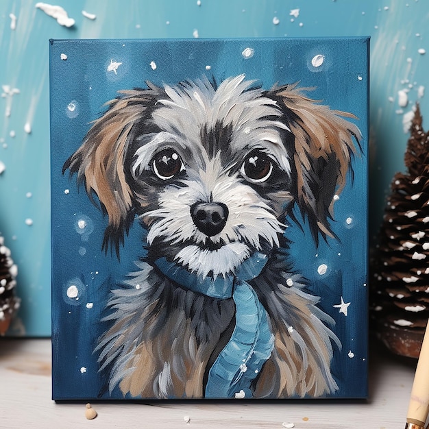 Cheerful Canine Playful HandPainted Dog on Canvas