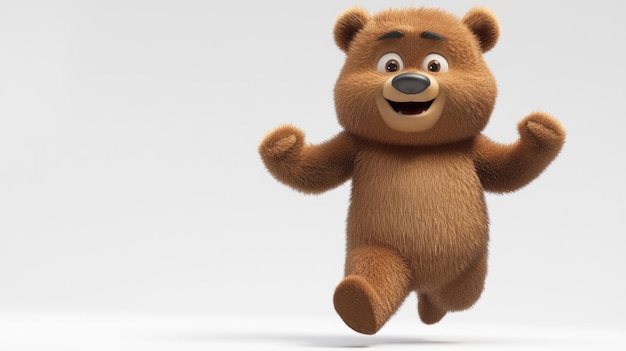 Photo a cheerful cartoon bear character joyfully running with a playful expression