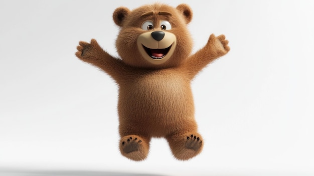 A cheerful cartoon bear character jumping with joy showcasing a playful and friendly demeanor