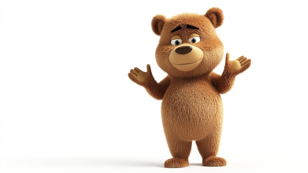 A cheerful cartoon bear character with a friendly expression and raised hands