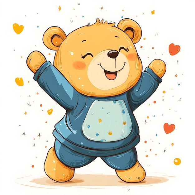 Photo cheerful cartoon bear dancing on clean background