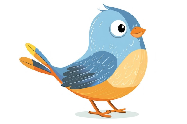 Cheerful Cartoon Blue Bird with Vibrant Colors on a Branch Generative ai