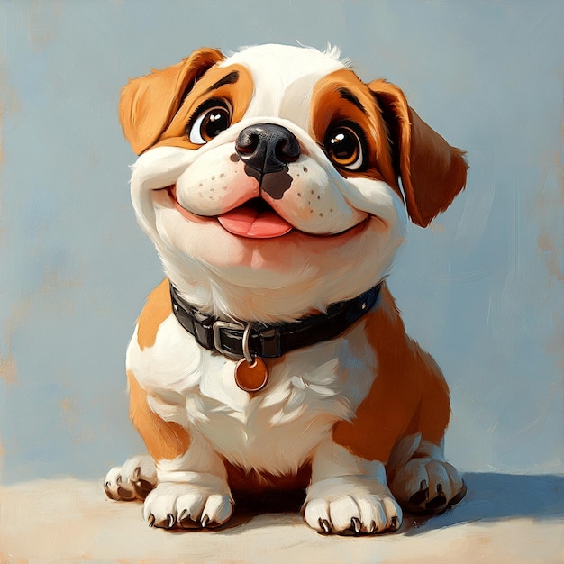 A cheerful cartoon dog with large eyes and a cute smile sitting happily Perfect for pet lovers and children39s designs