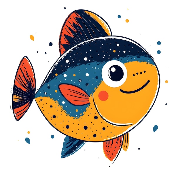 Photo cheerful cartoon fish in simple children s style on clean white background