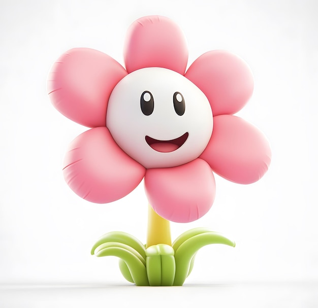 Photo a cheerful cartoon flower with a wide smile and pink petals