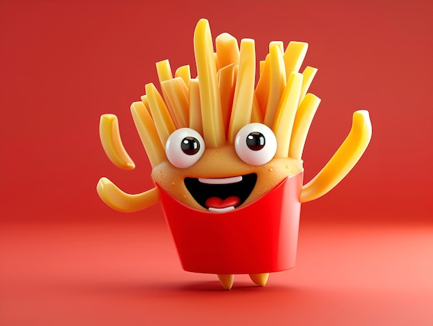 Photo cheerful cartoon french fries in a red container