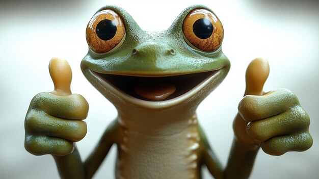 A Cheerful Cartoon Frog Figurine with Thumbs Up Gesture