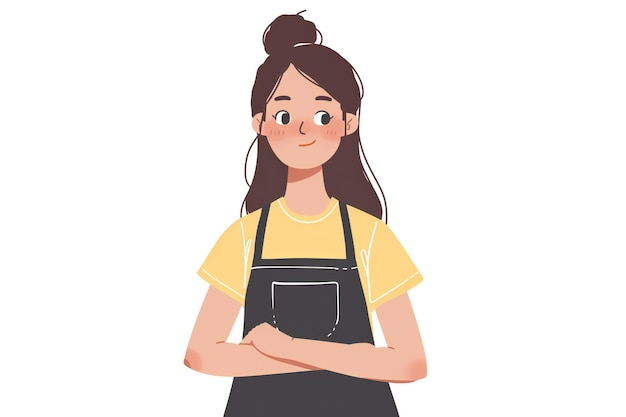 Cheerful Cartoon Girl in Apron with Friendly Expression Cute and Playful Vector Illustration