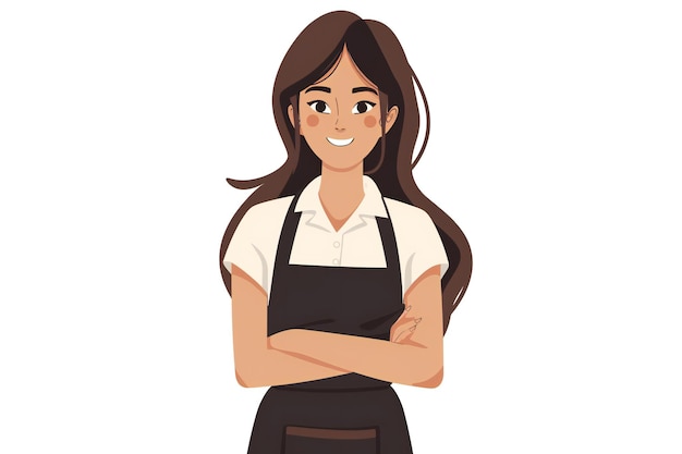 Cheerful Cartoon Girl in Apron with Friendly Expression Cute and Playful Vector Illustration