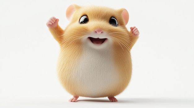 Photo a cheerful cartoon hamster standing with raised arms expressing happiness and excitement