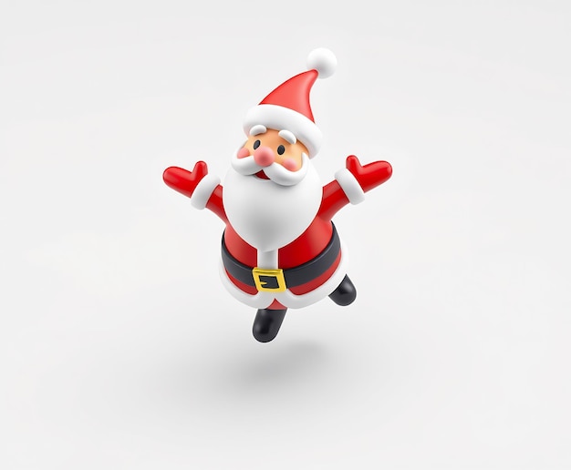 Cheerful cartoon Santa Claus with open arms against a white background