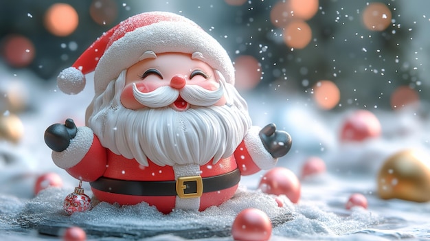 Cheerful Cartoon Santa in Winter Wonderland Scene