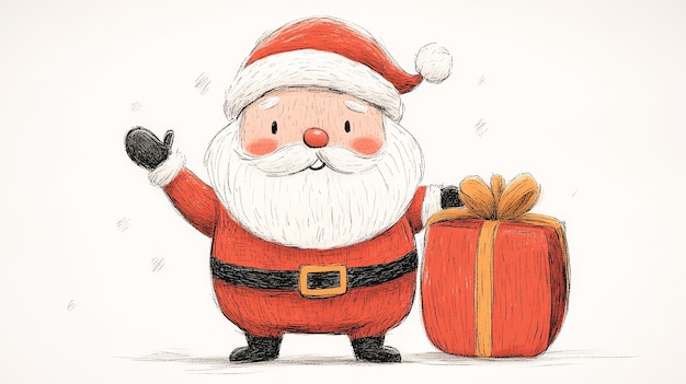 Cheerful Cartoon Santa with Gift Bag