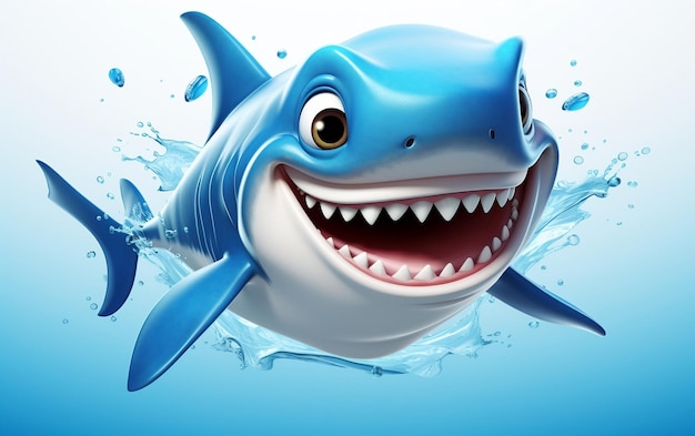 Cheerful cartoon shark character on transparent background Generative Ai