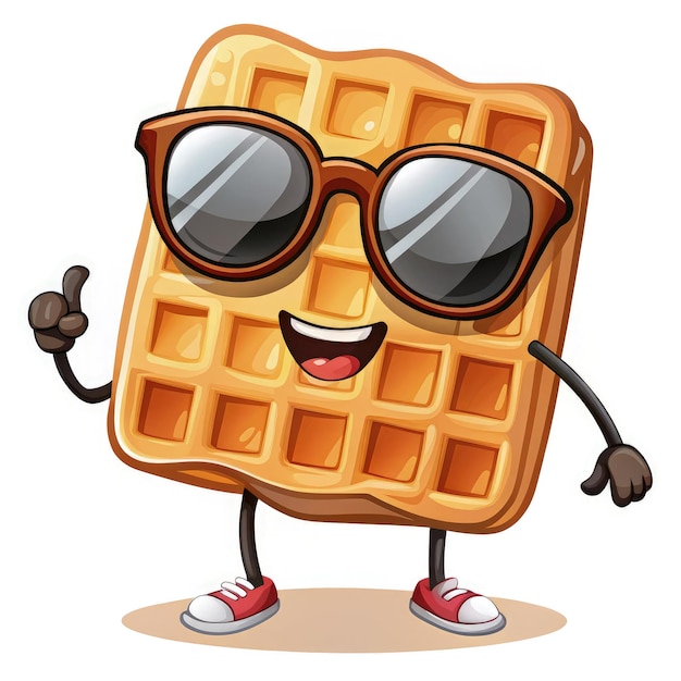 Photo a cheerful cartoon waffle character stands confidently wearing sunglasses and red sneakers