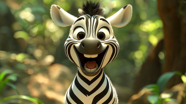 Photo cheerful cartoon zebra in a jungle setting