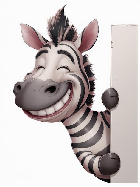 Photo cheerful cartoon zebra peeking around corner with big smile funny animal design for kids