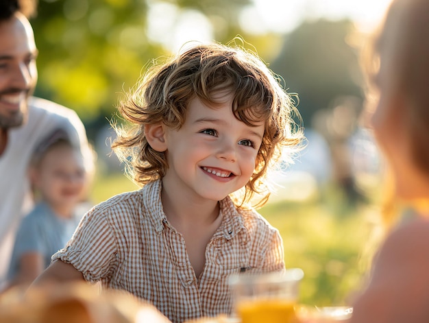 Photo cheerful child enjoying a sunny family picnic in the park