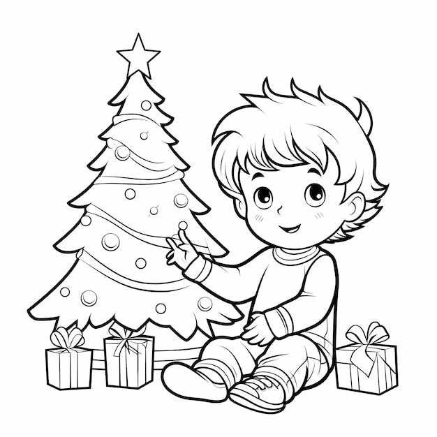 Cheerful Christmas Tree Clean Lines Coloring Page for Toddlers and Children