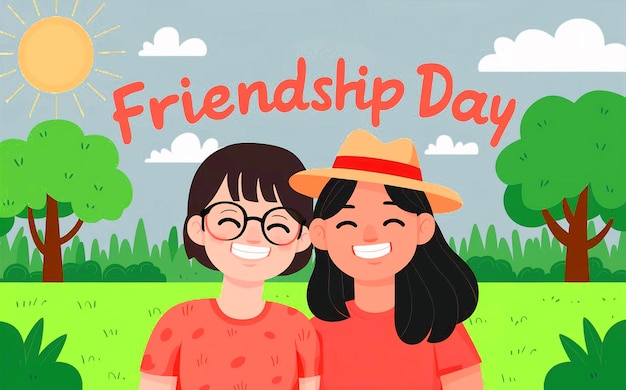 A cheerful and colorful illustration of two friends celebrating Friendship Day at Sunlight Park