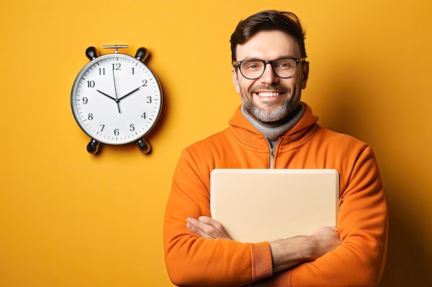 A cheerful construction man in glasses has a snowwhite smile