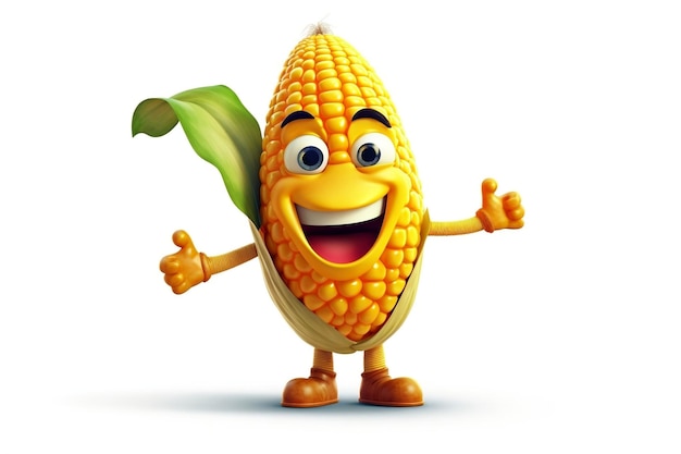 Cheerful Corn Cartoon Character on Transparent Background AI