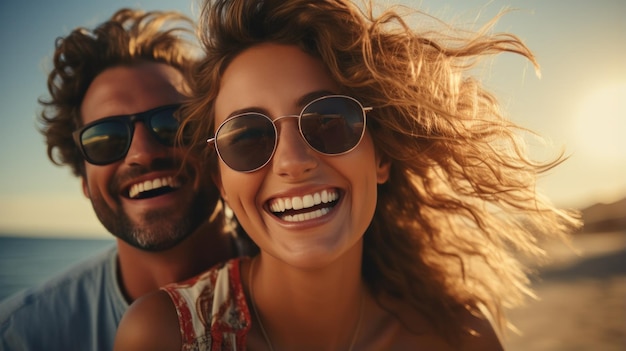 Cheerful couple on beach holiday