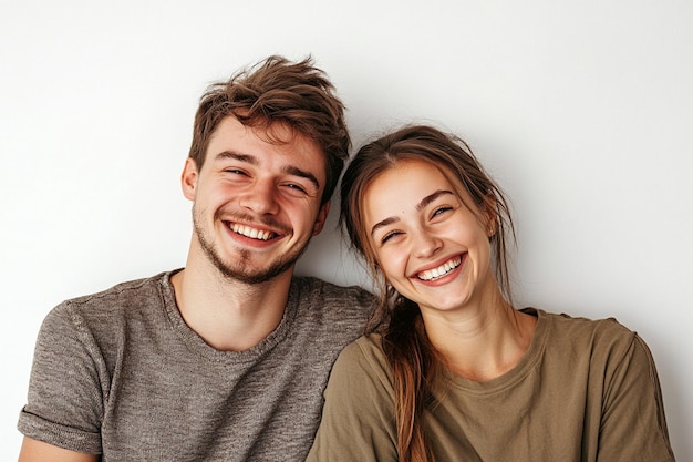 Photo a cheerful couple in matching outfits smiling on a