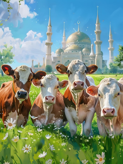 Cheerful Cow Celebrating Eid Mubarak with Joy and Festive Spirit