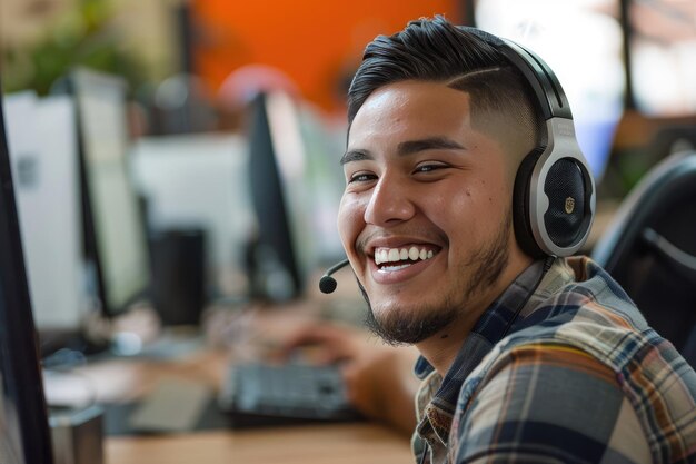 Cheerful Customer Service Representative at Work in Office