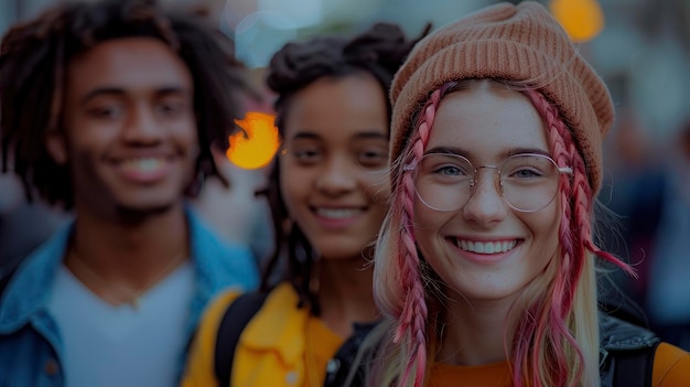 Photo a cheerful diverse group of gen z friends filled with excitement explores the vibrant brick lane