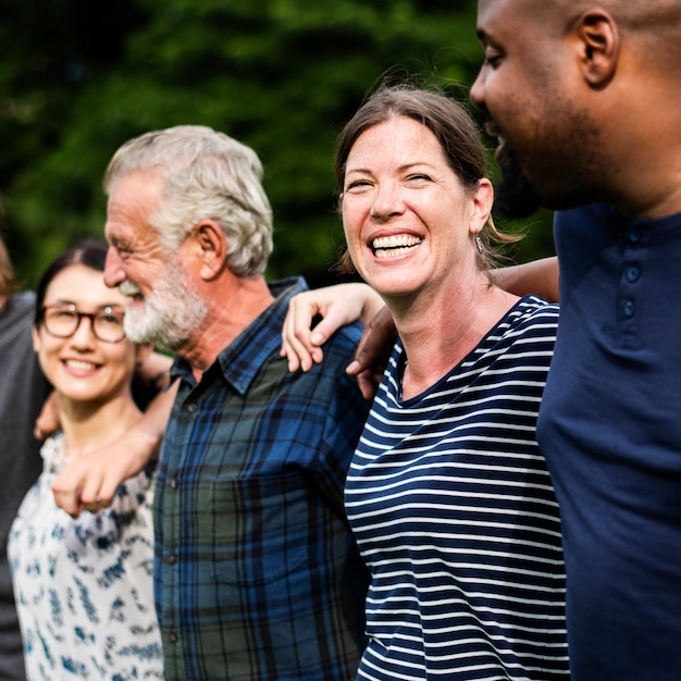 Cheerful diverse people together in the park