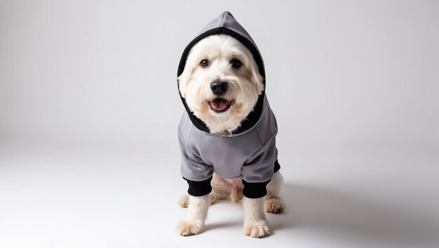 Photo a cheerful dog in a stylish hoodie perfect for a pet fashion shoot