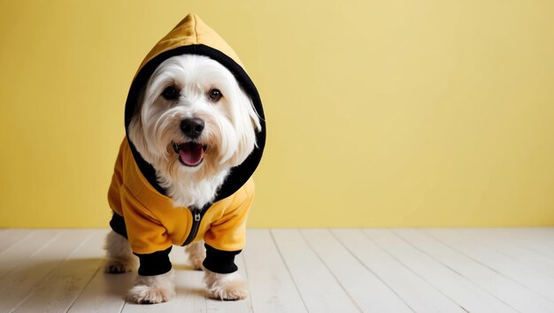 Photo a cheerful dog in a stylish hoodie perfect for a pet fashion shoot