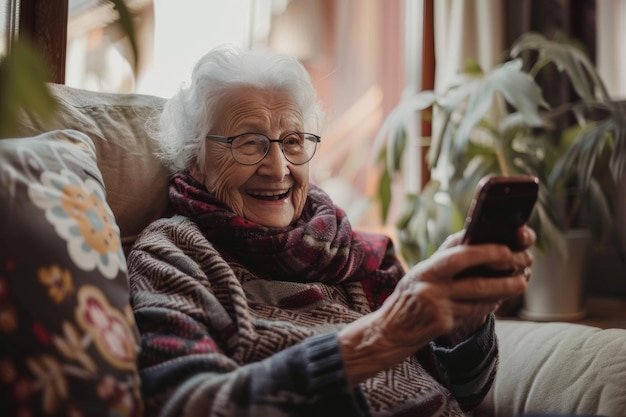 Cheerful elder enjoying digital experiences