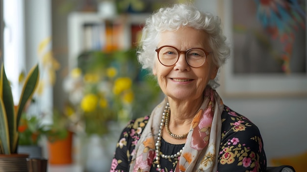 Cheerful Elderly Woman Smiling in Cozy Medical Office Setting