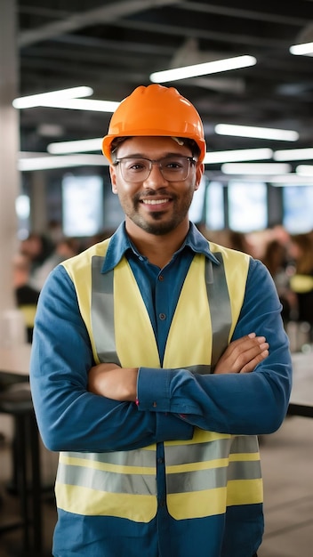 Cheerful engineer with set square