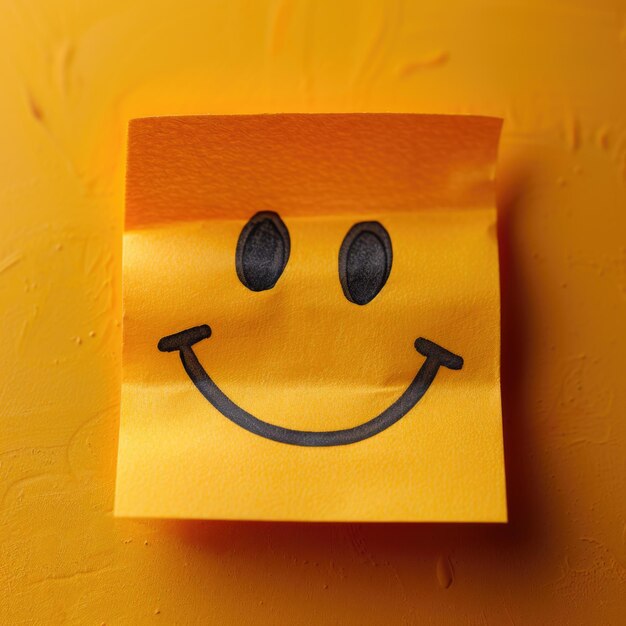 Cheerful Expression on Empty Yellow Adhesive Note with Copy Space Image