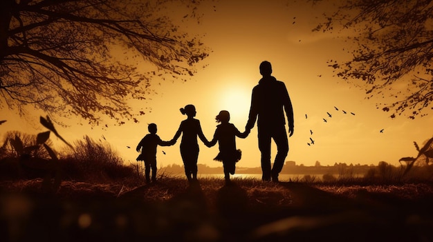 Cheerful family finds joy and togetherness in silhouette