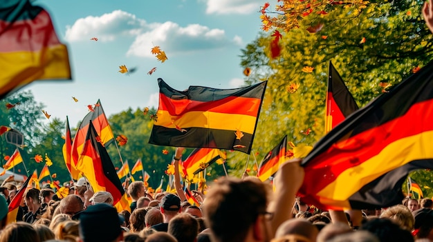 Cheerful Fans with German Flags at Outdoor Event