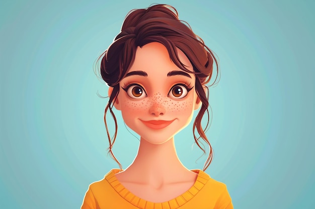 Cheerful female avatar with 3d illustration of a person in a simplistic cartoon style