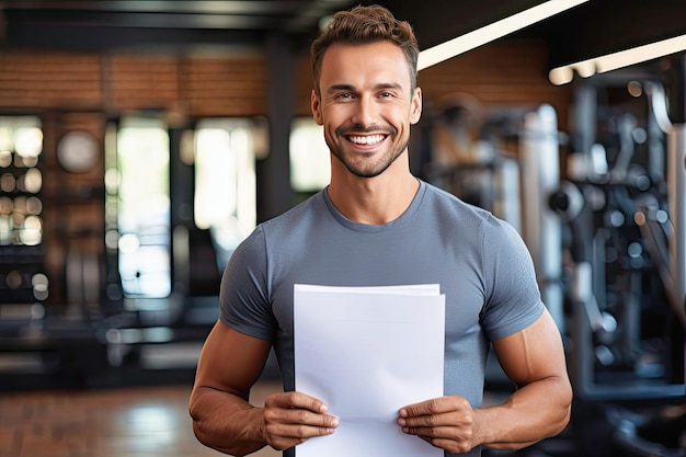 Cheerful fitness trainer man in glasses has a snowwhite smile