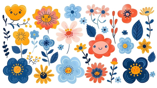 Cheerful Floral Pattern with Colorful Blooming Flowers and Petals in Organic and Natural Design