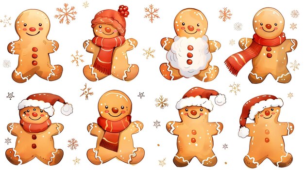 Photo cheerful gingerbread cookies celebrating the joyous christmas season with festive attire and snowy a