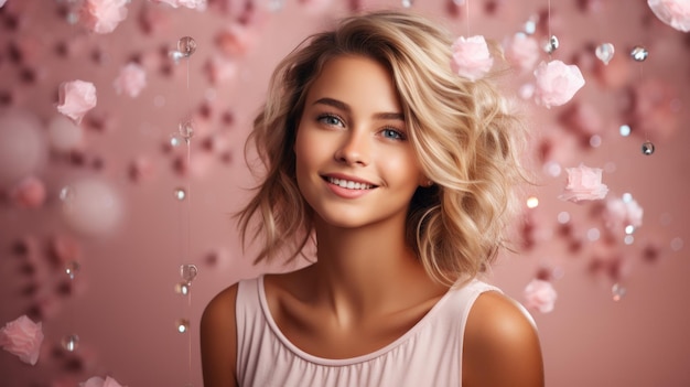 Cheerful girl full of new ideas isolated on pink background