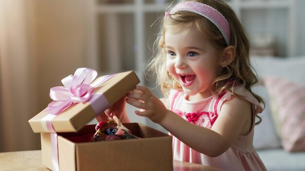 Cheerful girl receiving delivered box