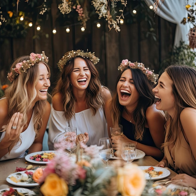 Cheerful girls writing postcards to each other at a colorful table