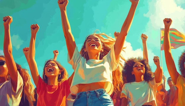 Photo cheerful group of bipoc teenagers supporting a girl