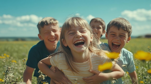 Photo cheerful group of children playing outdoors engaging in fun activities and enjoying nature together